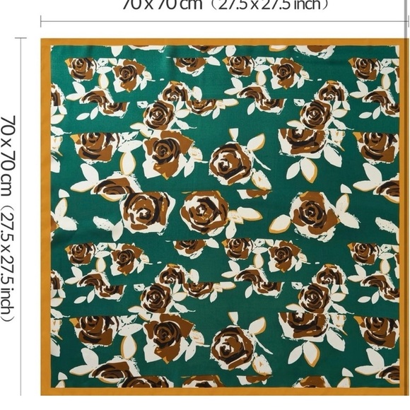 Green square silk feeling scarf hair accessory, head wrap, or neck scarf #scarf - Picture 5 of 5